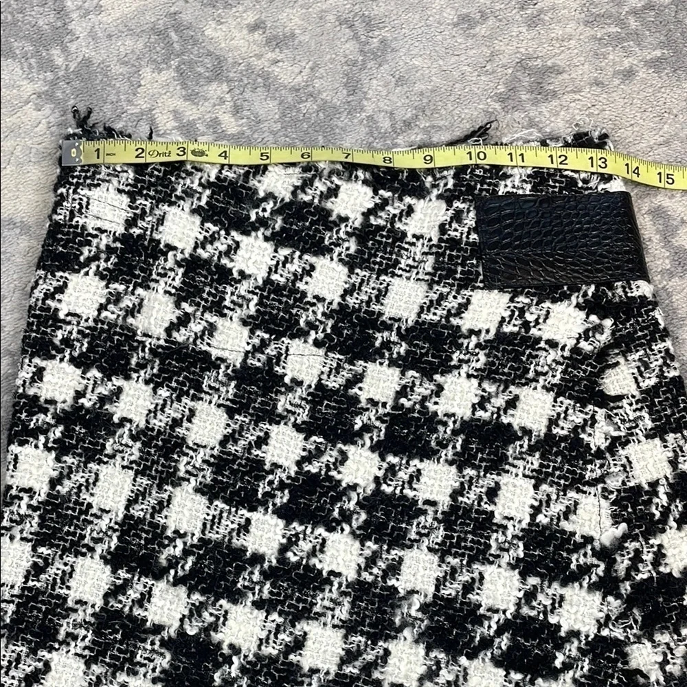 Reese + Riley Black White Check Plaid Tweed Mini Skirt Wrap Style